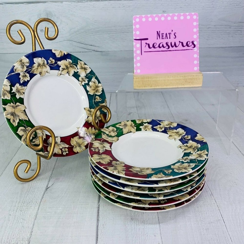 90's International Tableworks NATURE STUDY Bob Timberlake Floral Saucers Set 7